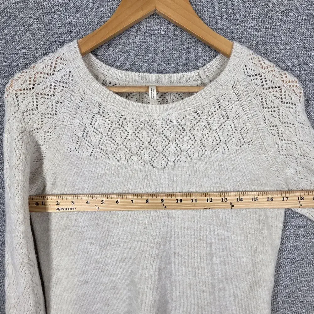KUHL WOMEN'S CREAM KNIT SWEATER – SIZE SMALL – DIAMOND OPENWORK – WOOL BLEND